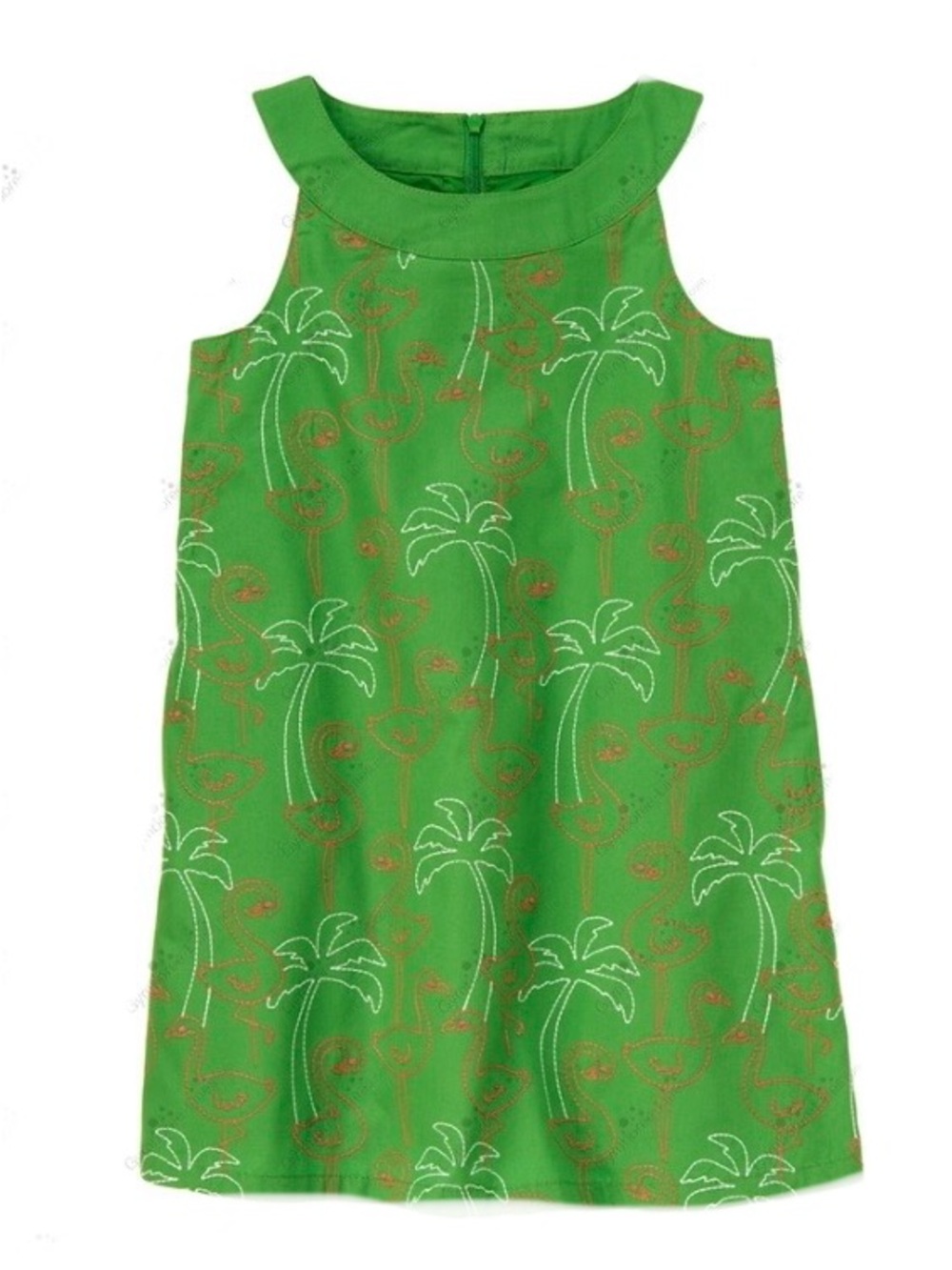 Gymboree ‘Palm Beach Paradise’ Green Embroidered Flamingos Sleeveless Dress 6